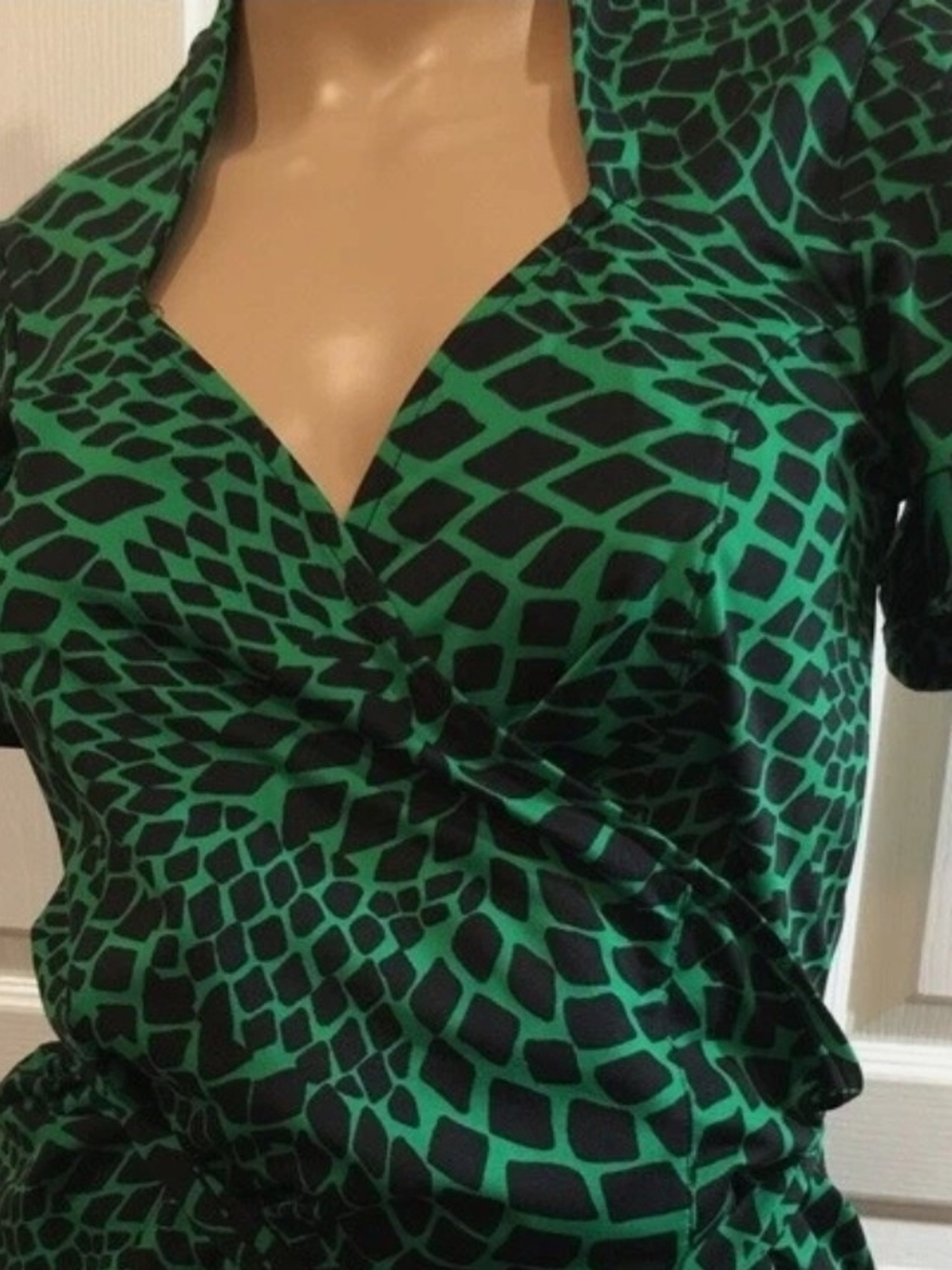 Inc Green and Black Patterned Wrap-Style Women's Top
